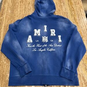 Amiri Blue distressed zip up Hoodie